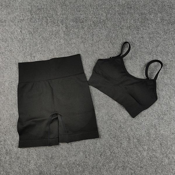 Yoga BH Crop top Sports BH Træningssæt Sømløst Polyester Gymnastiksæt 2pcs Black4 L