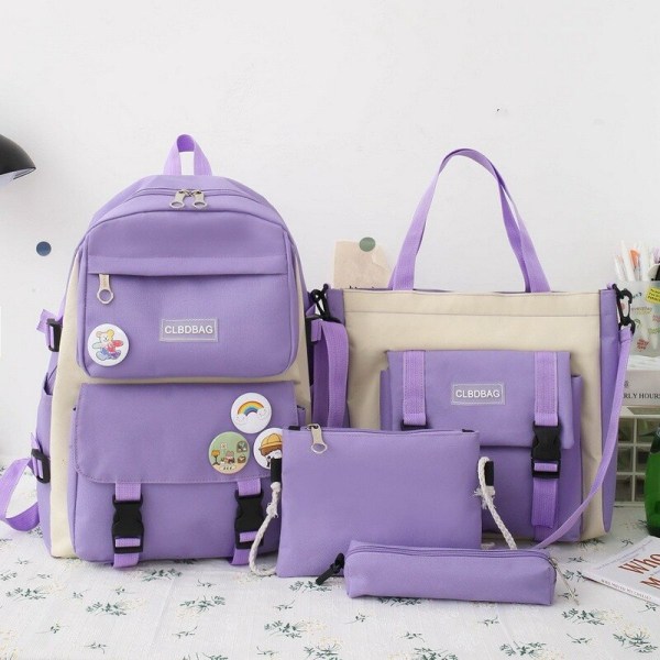 5 stk Sett Ryggsekker For Student Skoleveske For Jenter Multifunksjonelle Skoleryggsekker Håndveske Stor Kapasitet Jenters Pennal 5pcs Pink