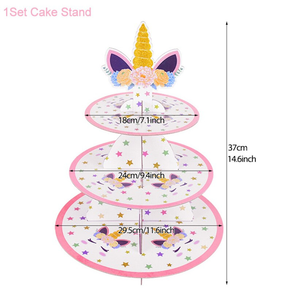 Regnbue Enhjørning Bursdagsfest Dekorasjon Engangsservise Sett Enhjørning Ballong Jente Baby Shower Barn Bursdagsfest Utstyr 1set cake stand