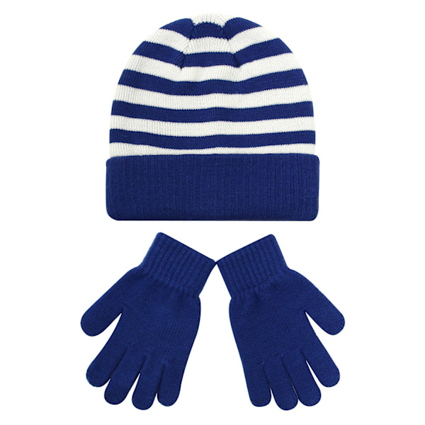 Hue Handsker Sæt Drenge og Piger Stribet Uldhue Varm Handske Taske Sæt Todelt Sæt S size navy blue gray stripes