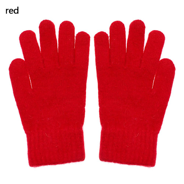 Nye Doble Kaninhårhansker Dame Vinter Koreansk Versjon Ensfarget Alle Fingre Vinter Damehansker Jentevotter Red One Size