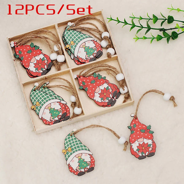 9/12 kpl Joulutonttu Puinen Riipus Enkeli Joulupukki Joulukuusen Riipukset Koristeet Navidad Hyvää Uutta Vuotta 2024 C-02 (12-piece set)