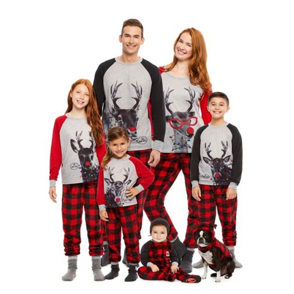 Julpyjamas Matchande familjepyjamas förälder-barn kostym Europeisk och amerikansk tryckt förälder-barn pyjamas kostym Gray deer head 男孩S