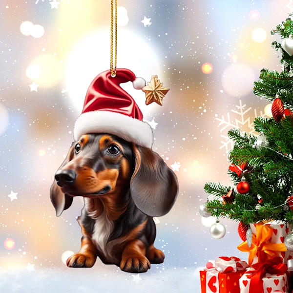 Jul Tecknad Söt Hund Ornament Tax Hund Hängande Dekoration Julgran Hänge Hem Fest Tillbehör Bilinredning Gåvor C-2 Christmas