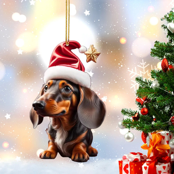 Jul tecknad Söt hund prydnadsföremål Tax Hund Hängande dekoration Xmas Tree Hänge Hem Festtillbehör Bildekoration Presenter B-2 Christmas