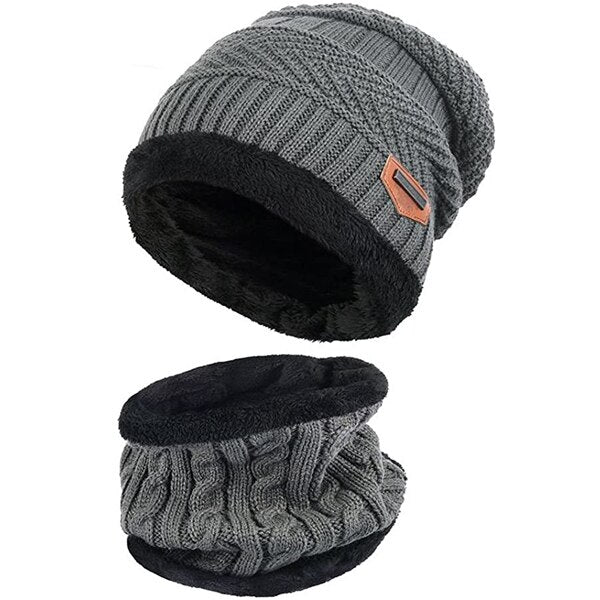 Varm Vintermössa Halsduk Handskar Set Unisex Varm Stickad Mössa Halsvärmare Handskar för Män Kvinnor -B5 Navy blue 2 piece