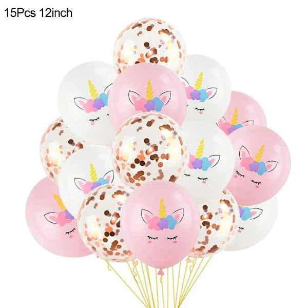 Regnbue Enhjørning Bursdagsfest Dekorasjon Engangsservise Sett Enhjørning Ballong Jente Baby Shower Barn Bursdagsfest Utstyr 15pcs mix balloon2