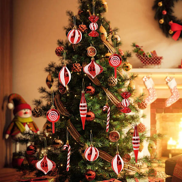 14 kpl/laatikko Joulupallokoristeet Punainen Piparminttutanko Joulukuusi Ripustettavat Koristeet Navidad Uusi Vuosi Kodin Koristeet 2024 Natal Lahja 14pcs set