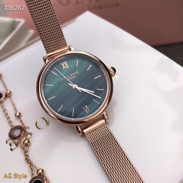 Lola Rose Small Green Watch Set Roller Small Golden Watch Square British Starry Watch Girl No. 5 mesh belt Square