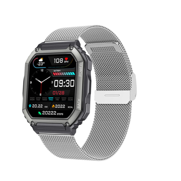 Smart Watch Bluetooth Calling Music Uppspelning Puls Blodtryck Utomhussport Tre-proof IP67 Vattentät Silver Steel