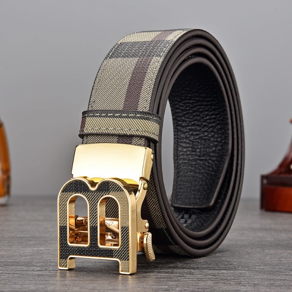 Exklusiv Business Casual Herr Automatiskt Spänne Bälte All-Match Herrbyxbälte Veneer B Buckle Golden long grid 120cm