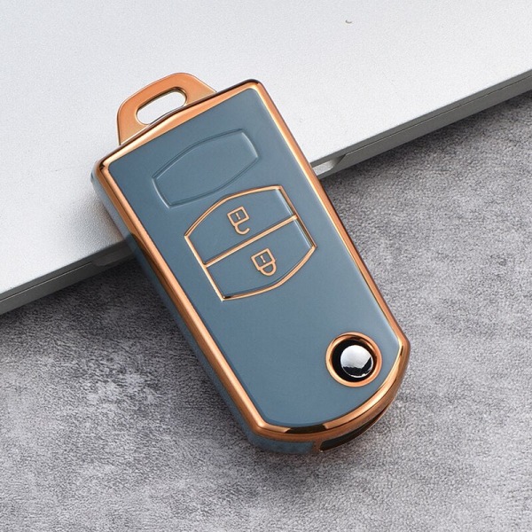 2 3 Knapper Myk TPU Flip Bilnøkkel Etui Deksel For Mazda 3 2 6 2003 2004 2005 2006 2007 2008 2009 2010 2011 2012 2013 Bilholder B grey keychain
