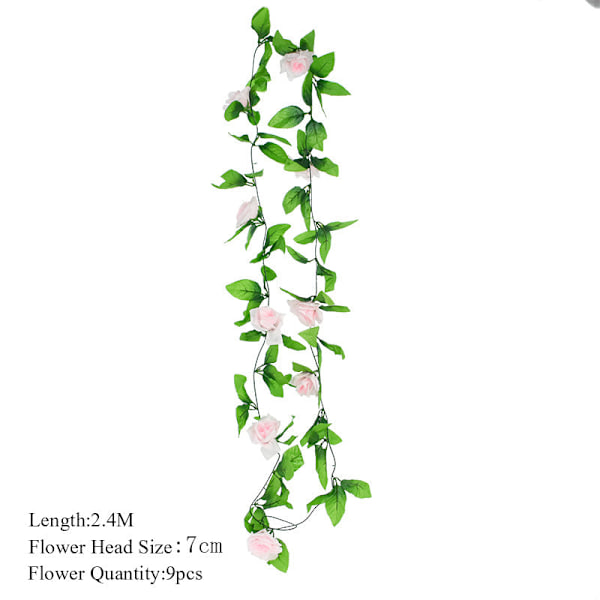2,3 m Blomsterguirlande Kunstig Blomstersnor med Blade Silke Sakura Kirsebærblomst Efeu Ranke til Hjemmehave Bryllupsbue Dekoration F01 light pink vine