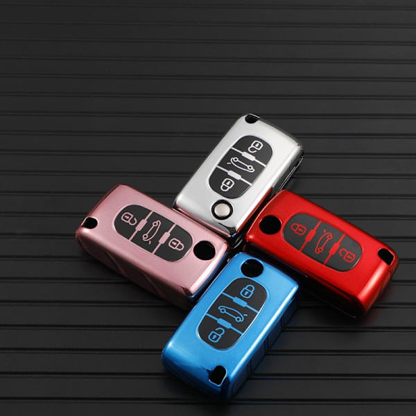 Nytt TPU Bilnyckel Fodral Skydd För Peugeot 107 206 207 307 308 406 För Citroen Xsara Picasso C2 C3 C4 C5 C6 C8 Skyddsväska 2 Buttons Blue