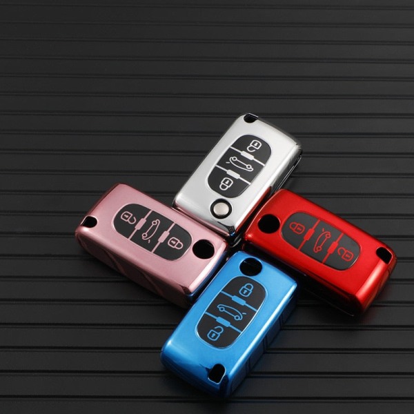 Nytt TPU Bilnyckel Fodral Skydd För Peugeot 107 206 207 307 308 406 För Citroen Xsara Picasso C2 C3 C4 C5 C6 C8 Skyddsväska 2 Buttons Red