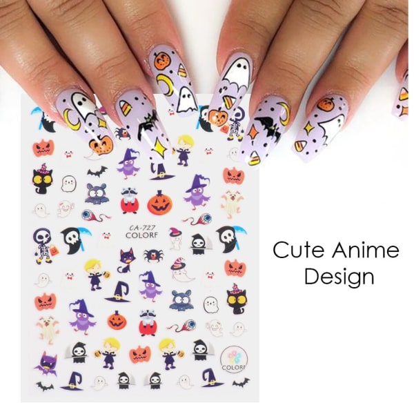 Halloween Anime Nagelstickers Skräck Gotisk Stil Dödskalle Svarta Orm Dekaler 3D Nyår Sliders Manikyr Dekorationer LECA725-732 STZ-G038 Gold