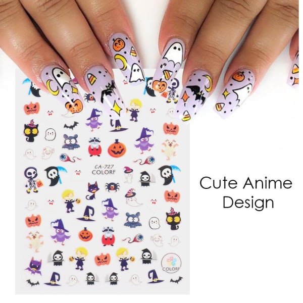 Halloween Anime Nails Stickers Terror Gothic Style Skalle Svart Snake Dekaler 3D Nyår Sliders Manikyrdekorationer LECA725-732 STZ-G032 Black