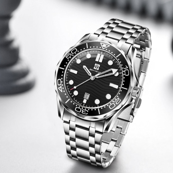 Herr Personlig Business Quartz Klocka Stålarmband Silver Black