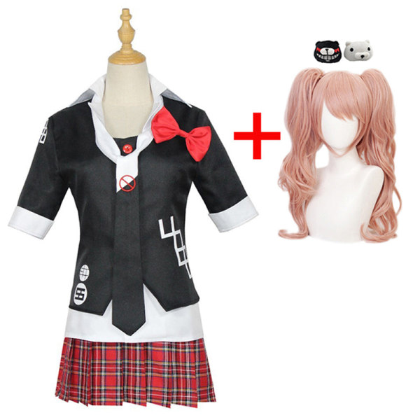 Anime Danganronpa Cosplay -asu Enoshima Junko -asu Kahvila Työvaatteet Mekko Lyhyt Hame Poninhäntäperuukki Wig M