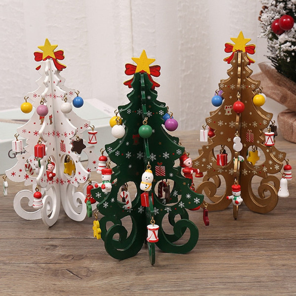 Bordsjulgransdekoration Ornament Barn Handgjorda DIY Stereo Trä Julgransscen Layout Jul Yellow 196cmx14cm