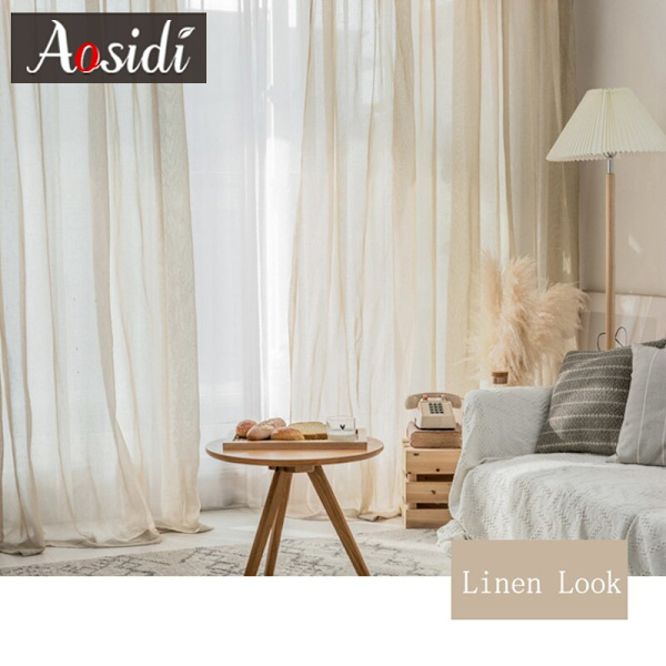 Beige linne tyllgardiner för vardagsrum Moderna linneskira gardiner för sovrum Enfärgade voilegardiner för barn fönsterdraperingar Beige tulle curtains W100cm x H250cm