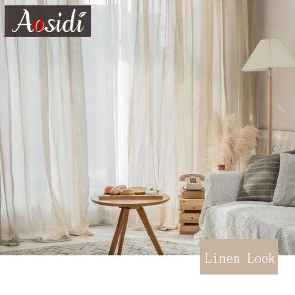 Beiget pellavatylliverhot olohuoneeseen Modernit pellavaiset läpikuultavat verhot makuuhuoneeseen Yksiväriset voile-verhot lastenhuoneen ikkunaverhoiksi Beige tulle curtains W100cm x H120cm