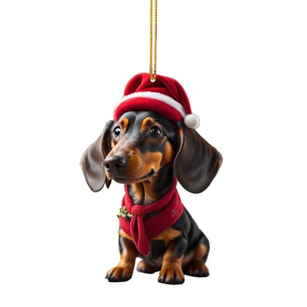 Jul tecknad Söt hund prydnadsföremål Tax Hund Hängande dekoration Xmas Tree Hänge Hem Festtillbehör Bildekoration Presenter G-1 Christmas