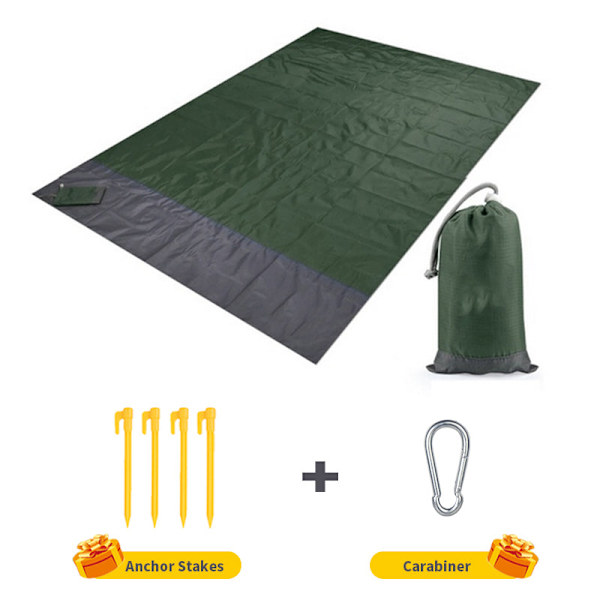 Vedenpitävä taskukokoinen rantapeitto, kokoontaitettava retkeilymatto, patja, kannettava kevyt matto, ulkoilupiknikmatto, hiekkaranta-alusta Army green 200 x 210cm