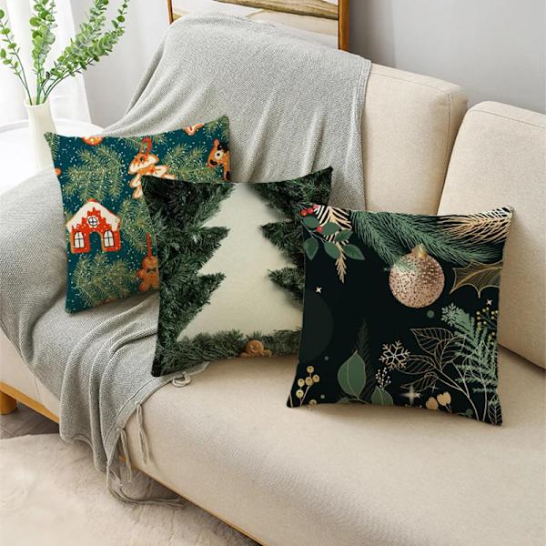 Merry Xmas Prydnadskuddar Överdrag 40/45/50cm Julgran Snögubbe Ornament Bollar Kuddfodral för Soffa Vardagsrum Heminredning 40cm x 40cm 08