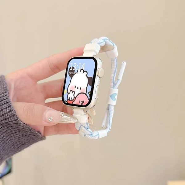 Kellon ranneke Apple Watch iWatch SE/4/5/6 44mm rannekkeelle, vaaleansininen ja valkoinen