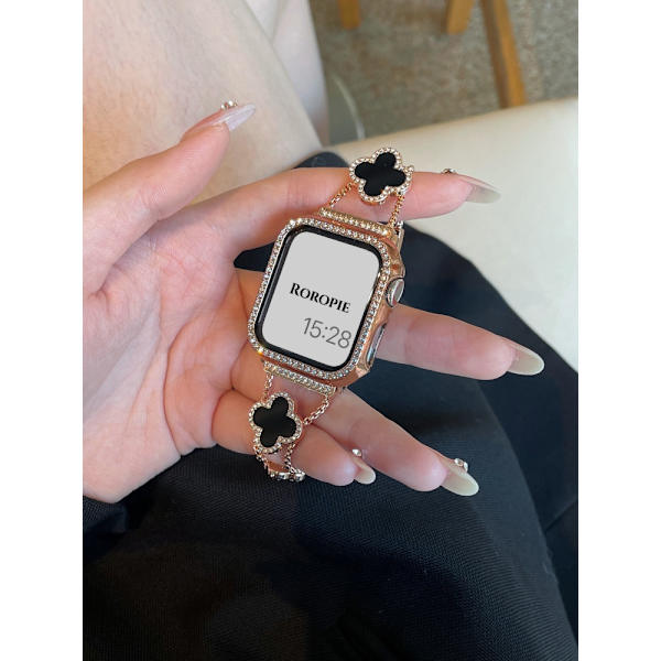 Urrem til Apple Watch iWatch Selvmålt bredde: 20 mm Rosaguld kæde sort blad