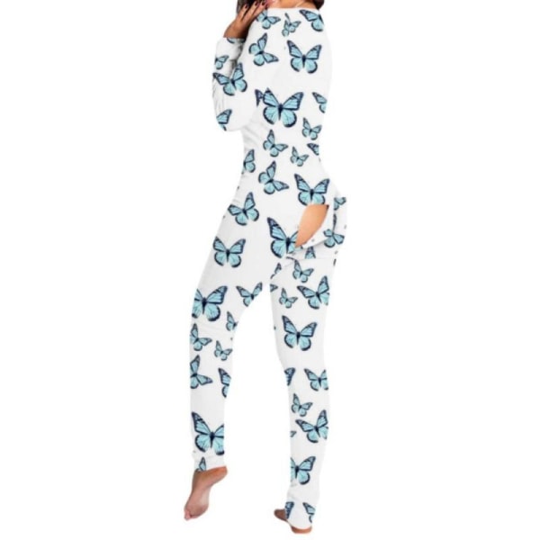 Sexet Print Dame Onesies Sleep Jumpsuit Langærmet Dyb V-Hals Bodycon Pyjamas Jumpsuit Rompers Nattøj 02 L