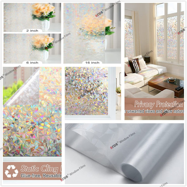Matt Personvern Vindusfilm Farget Glass UV Solskjerming Statisk Selvklebende Fester for Hjem Dekorativ Solblokkerende Vindusklistremerker H 45X100 CM