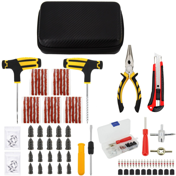 Bil Däck Reparationsverktyg Kit Dubbsats Auto Cykel Punktering Plugg Garage Nåltång Vakuumfilm Spikskruvar Med Förvaringsväska Overseas CASE-C-83PCS-Knief