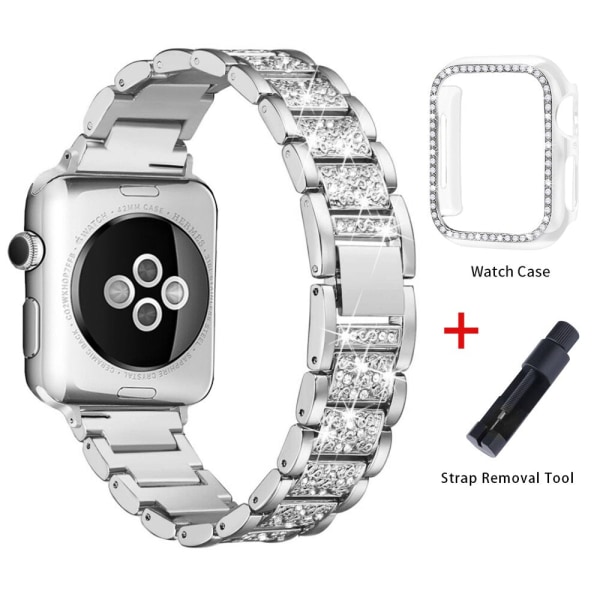 Band + case metallrem för Apple Watch Series 6-rem 40 mm 44 mm diamantring 38 mm 42 mm armband i rostfritt stål iwatch 6SE431 Band plus Case 6 44MM For 5 4
