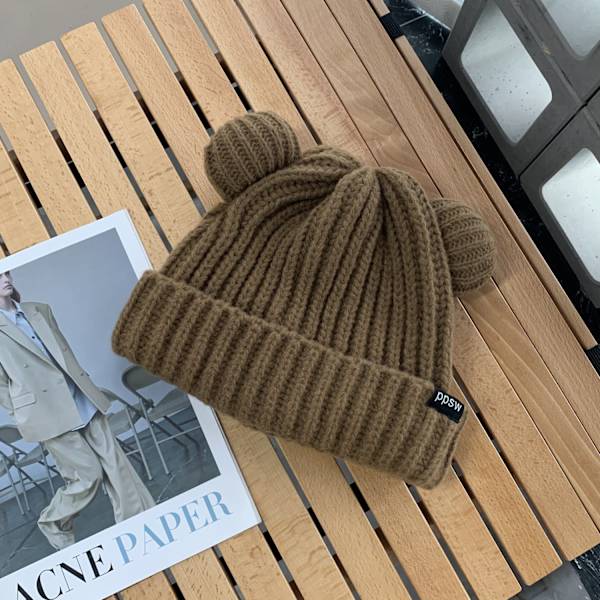 2023 Söt Björn Varmt Ansikte Liten Stickad Mössa Barn All-Match Kallskydd Höst och Vinter Öronlappar Ull Beige M(56-58cm)