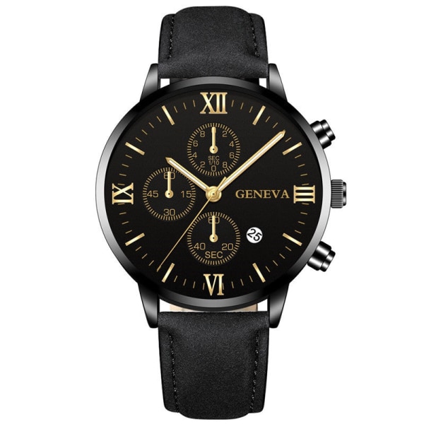 Watch Business Herrklocka Casual Geneva Quartz Watch Watch Belt Watch Black belt shell acupuncture needle