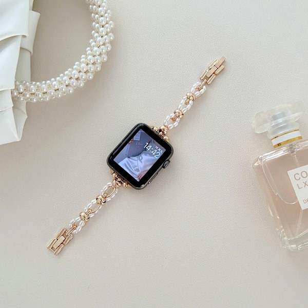 Klockarmband för Apple Watch iWatch 42/44/45/49mm S10-46mm Multi-bead surround-guld