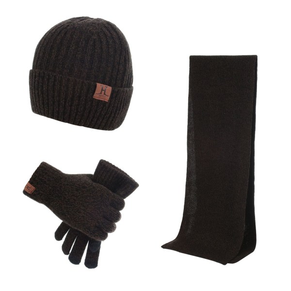 Etikett Tillbehör Set Höst Vinter Herr Fläns Hatt Halsduk Handskar Tredelat Set Heather Gray
