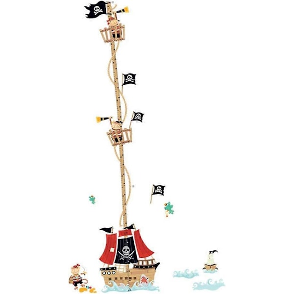 Tecknad Cool Söt Apa Piratskepp Flagga Skelett Tillväxt Höjd Diagram Avtagbara Väggdekaler Klistermärken, Barn Baby Sovrum Barnkammare Gör-det-själv Väggdekaler