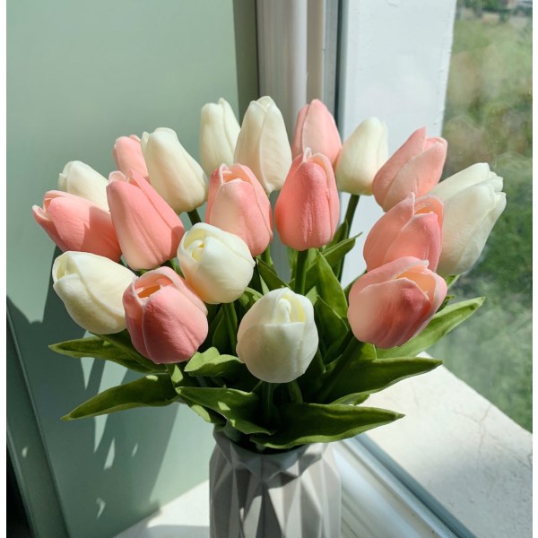 10 stk. kunstige blomster hagetulipaner ekte berøringsblomster tulipanbukett dekor Mariage for hjemmebryllupsdekorasjoner falsk blomst C-light yellow tulip