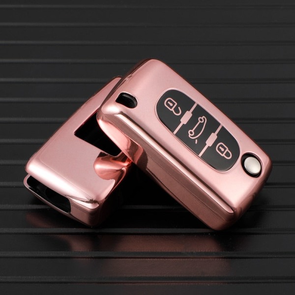 Ny TPU Bil Nøgle Fob Etui Cover Til Peugeot 107 206 207 307 308 406 Til Citroen Xsara Picasso C2 C3 C4 C5 C6 C8 Beskyttelses Taske 2 Buttons Pink