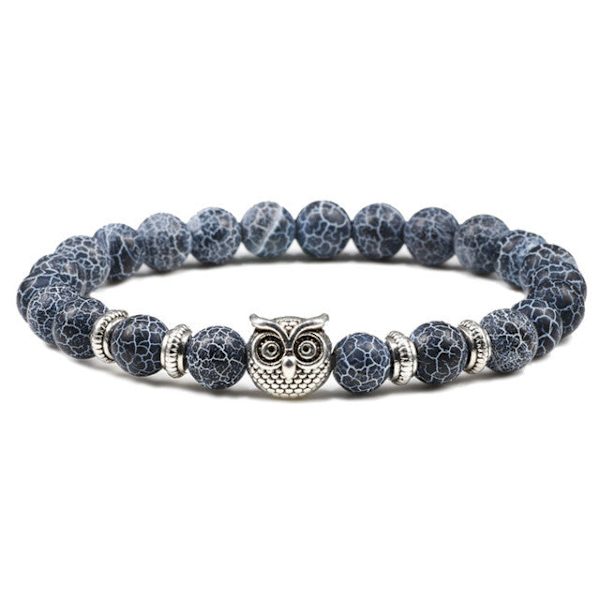 Sort Lava Tigerøje Vejrslidt Sten Armbånd Armringe Klassisk Ugle Perlebesat Naturlig Charme Armbånd til Kvinder og Mænd Yoga Smykker Weathered Stone Owl