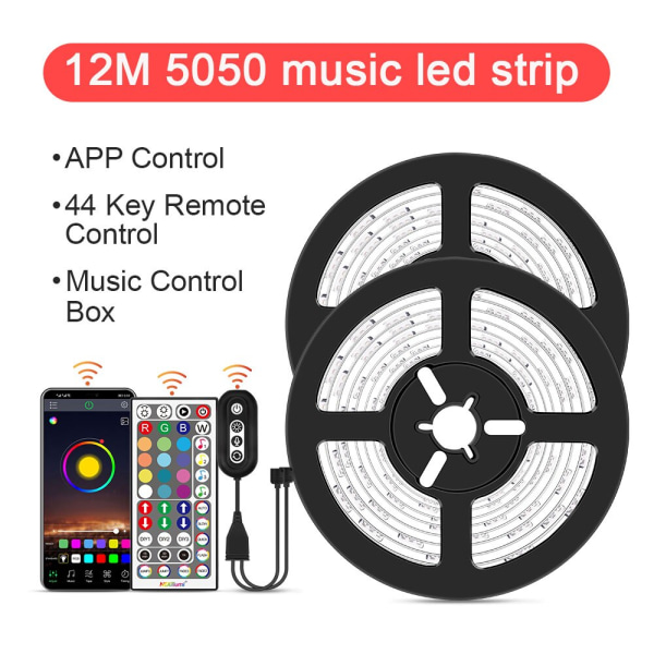 LED Strip Lys RGB 5050/SMD2835 Fleksibel Ribbon DIY Led Lysstripe RGB Tape Diode DC 12V bluetooth Julelys 5050 30m 44key 0 - 5W