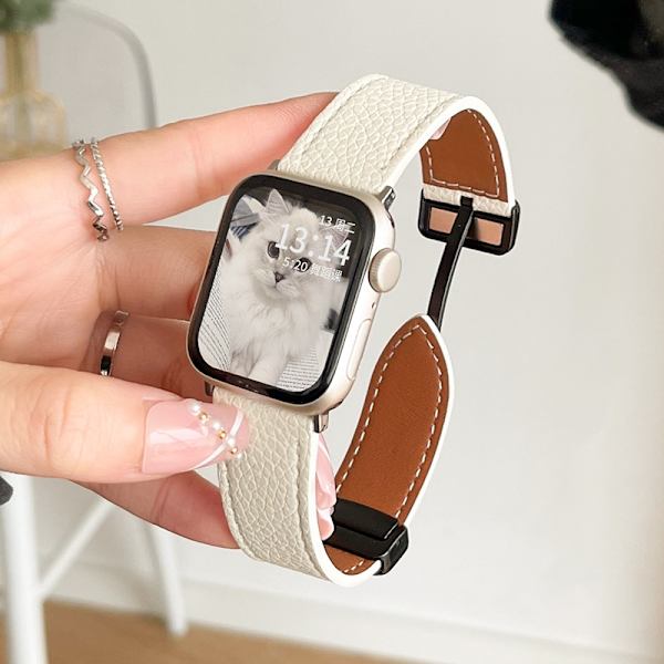 Klockarmband för Apple Watch iWatch för 1/2/3 38mm Lycheemönster magnetisk sug - mjölkvit