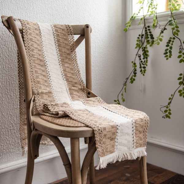 Bordslöpare i bomull och linne med sömmar, tvåfärgad vävd tofs, naturmaterial, amerikansk lantlig semesterduk Two hemp string 30*200 (including tassels)