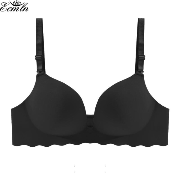 Seamless BH med vågigt mönster i ett stycke för dam, plus size, push up-bralette, lätt och andningsbar underkläder Black 36/80BC