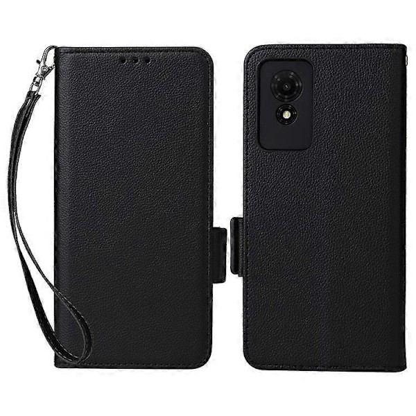 Kompatibelt för TCL 501 T433D Läderfodral Plånboksställ Litchi Textur Telefonskal Grossist Black