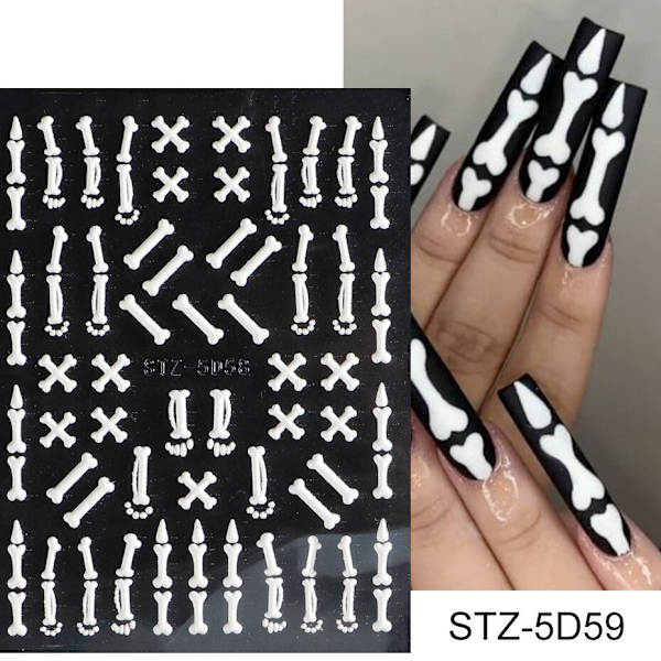5D Halloween Nageldekaler Spindelväv Skräckögon Ansikte Pumpa Nageldekaler Präglade Designer Sliders Folier Manikyr TRSTZ-5D STZ-5D24