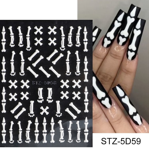 5D Halloween Nageldekaler Spindelväv Skräckögon Ansikte Pumpa Nageldekaler Präglade Designer Sliders Folier Manikyr TRSTZ-5D STZ-5D32